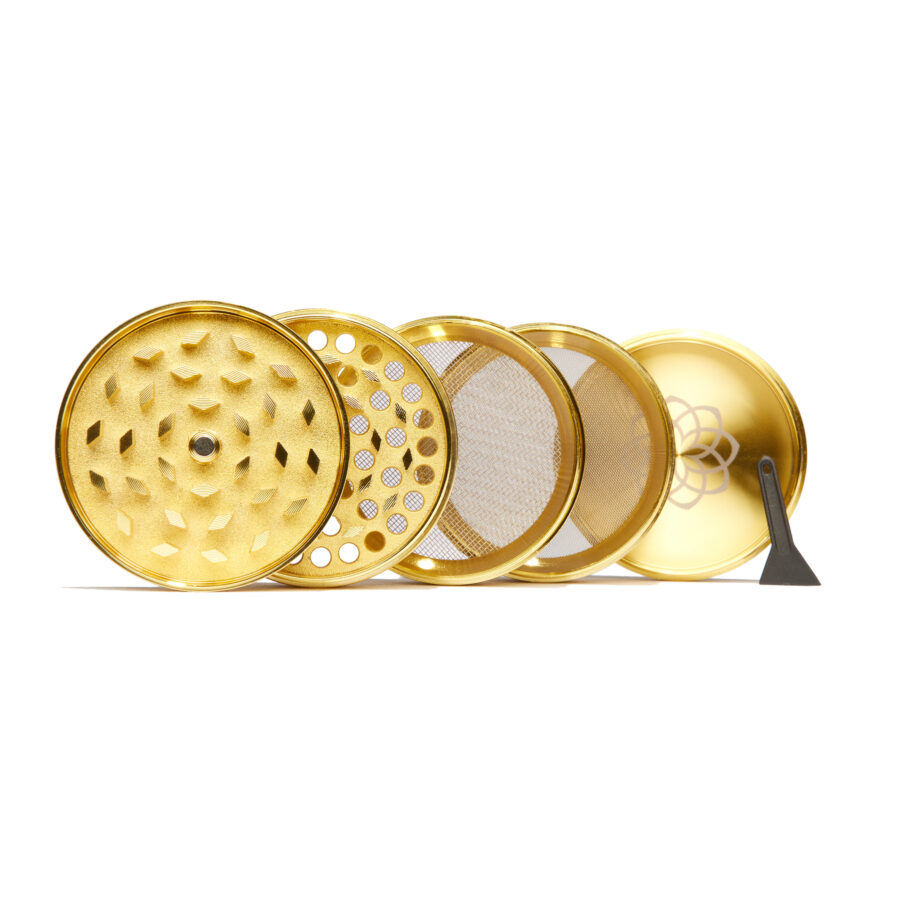 URBAN LEAF FINE GRINDER GOLD, Cruncher mit zwei Sieben - Kiffer Zubehör und exklusive Geschenk