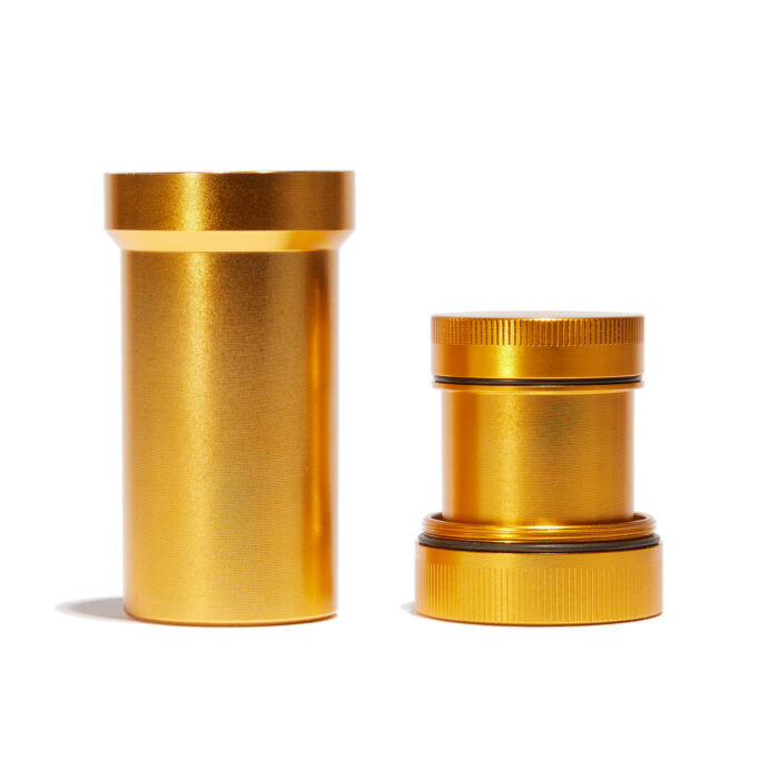 Stash & Grind Set Gold - Grinder mit zwei geruchsdichten Dosen