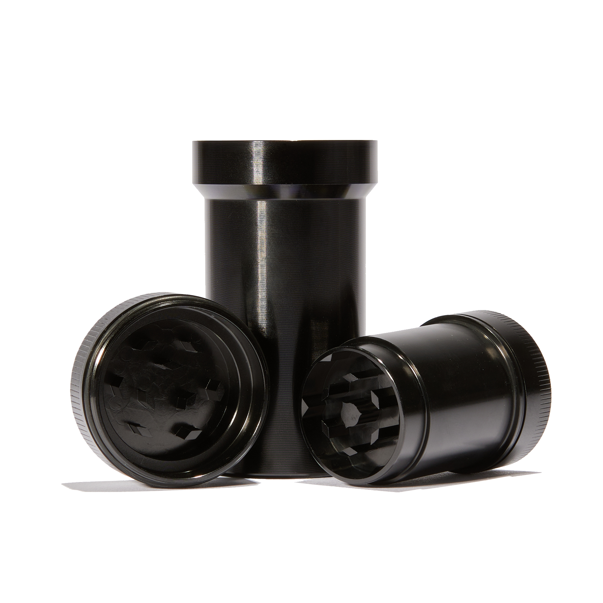 Stash & Grind Set in Schwarz - Alu Grinder mit zwei geruchsdichten Dosen