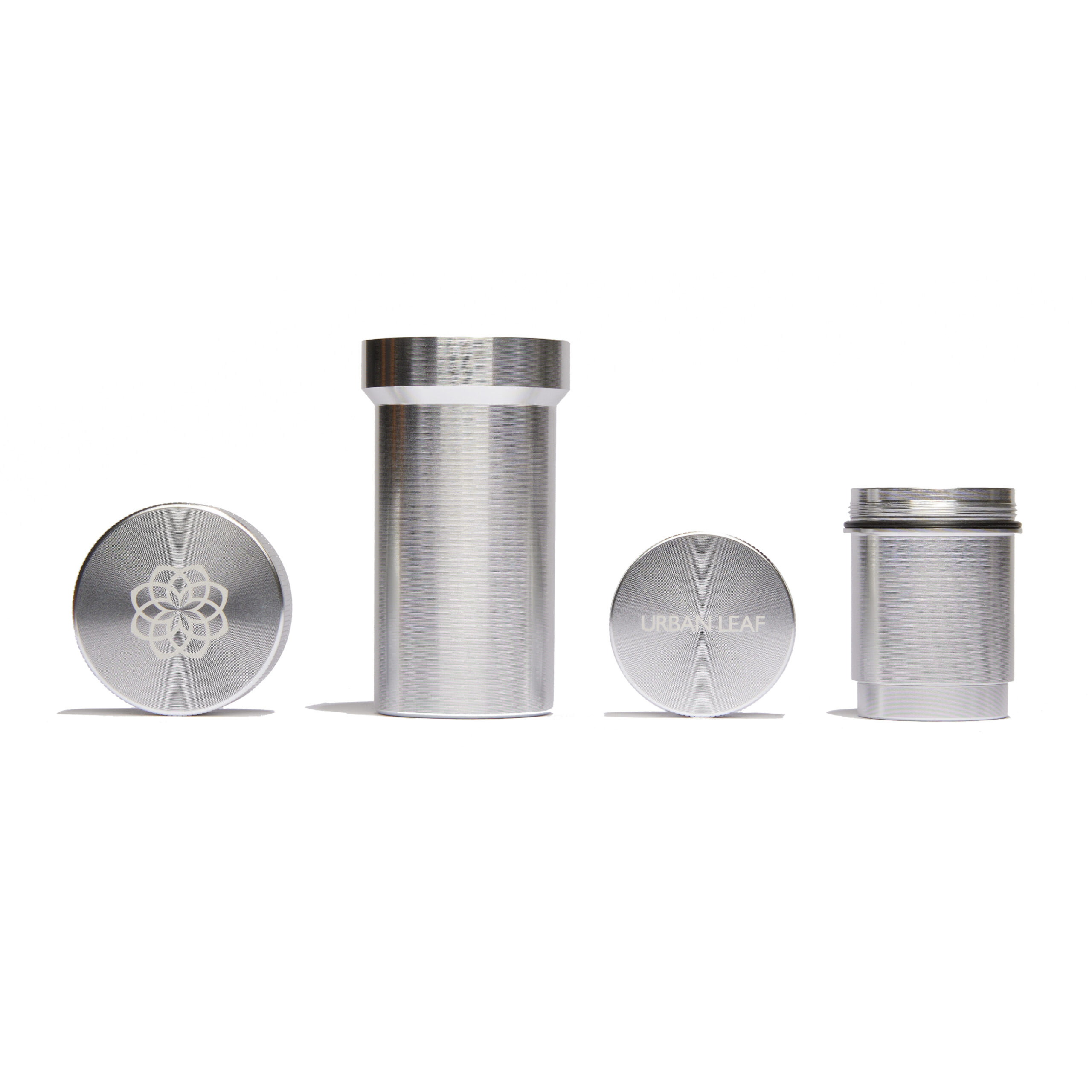 Stash & Grind Set in Silber - Metall Grinder mit zwei geruchsdichten Dosen