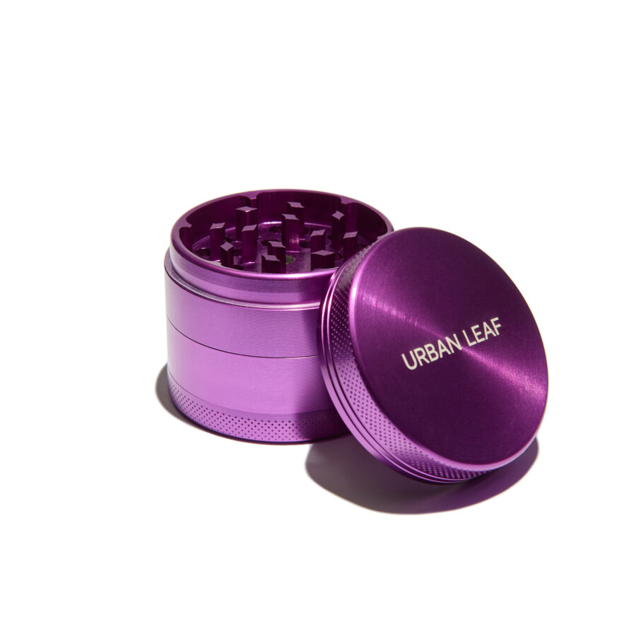 Premium mini grinder alu mit sieb front silber lila frauen freundin