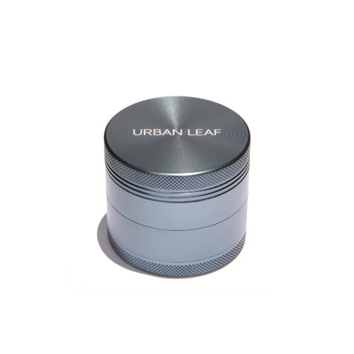 URBAN LEAF Fine Grinder Solo in Blau-Grau — Alu Grinder mit einem Pollensieb, 55 mm, stehend mit graviertem URBAN LEAF Deckel