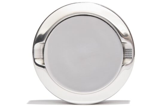 EDC Dose aus Edelstahl, Deckel frontal Polierte Deckelfläche der EDC Dose aus Edelstahl frontal, ohne Beschriftung
