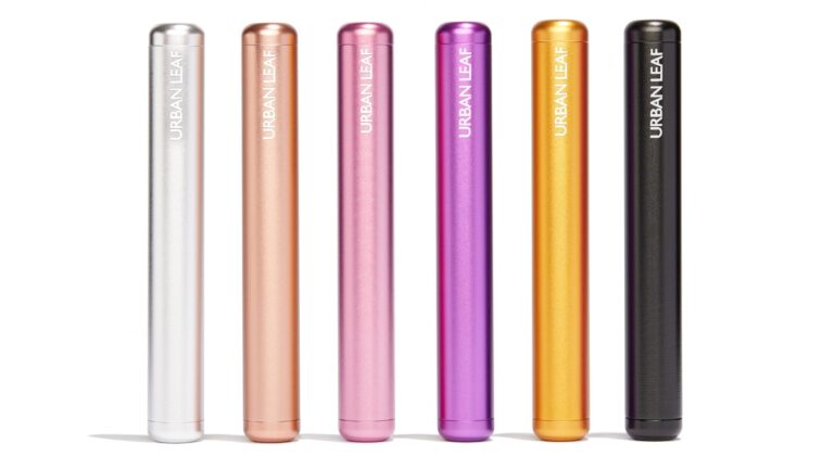 Sechs Joint Hüllen aus Aluminium in Silber, Roségold, Rosa, Purple, Gold und Schwarz nebeneinander