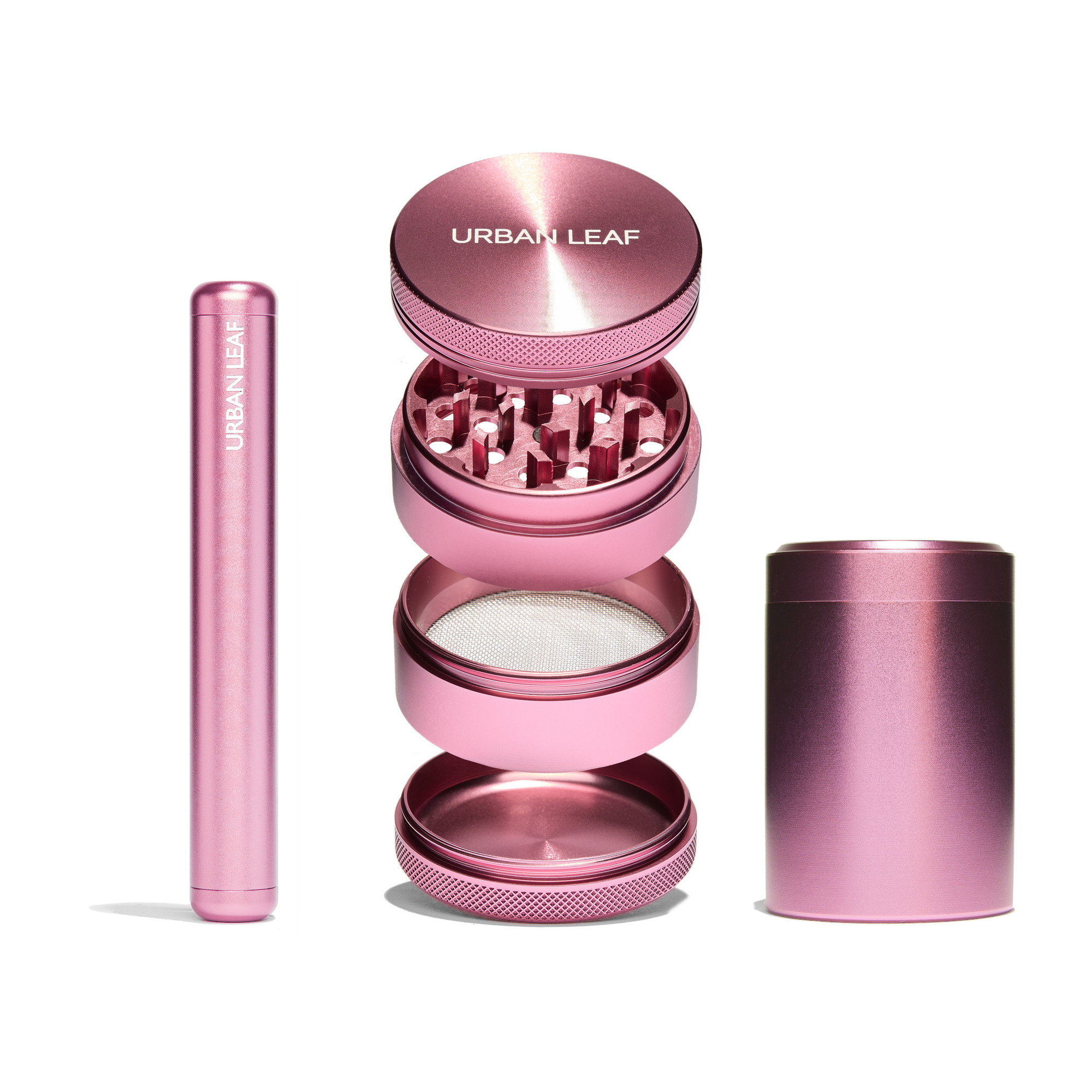 URBAN LEAF Ritual Kit in Rosa mit FineGrinder Solo, Joint Hülle und Aluminium-Dose