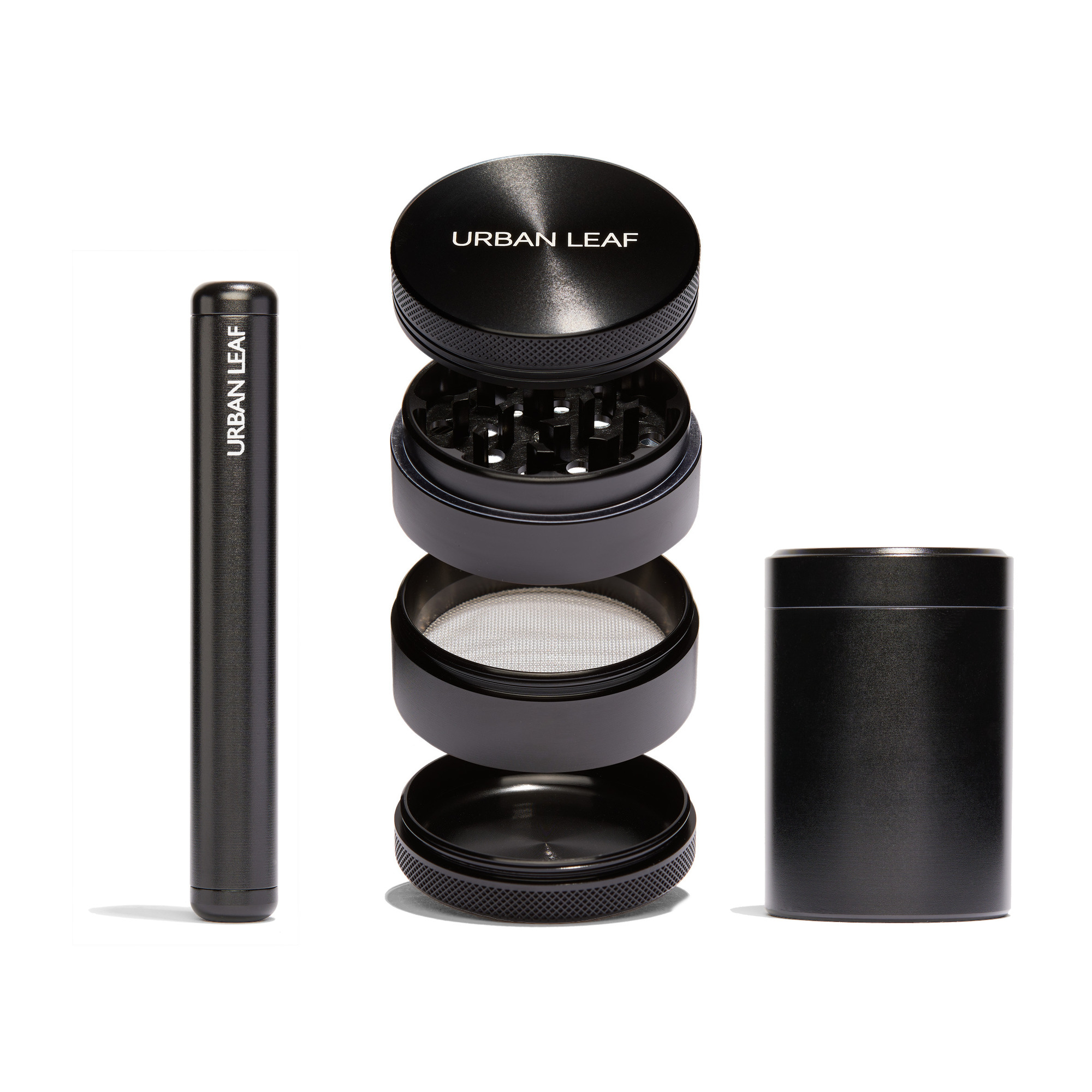 URBAN LEAF Ritual Kit in Schwarz mit FineGrinder Solo, Joint Hülle und Aluminium-Dose